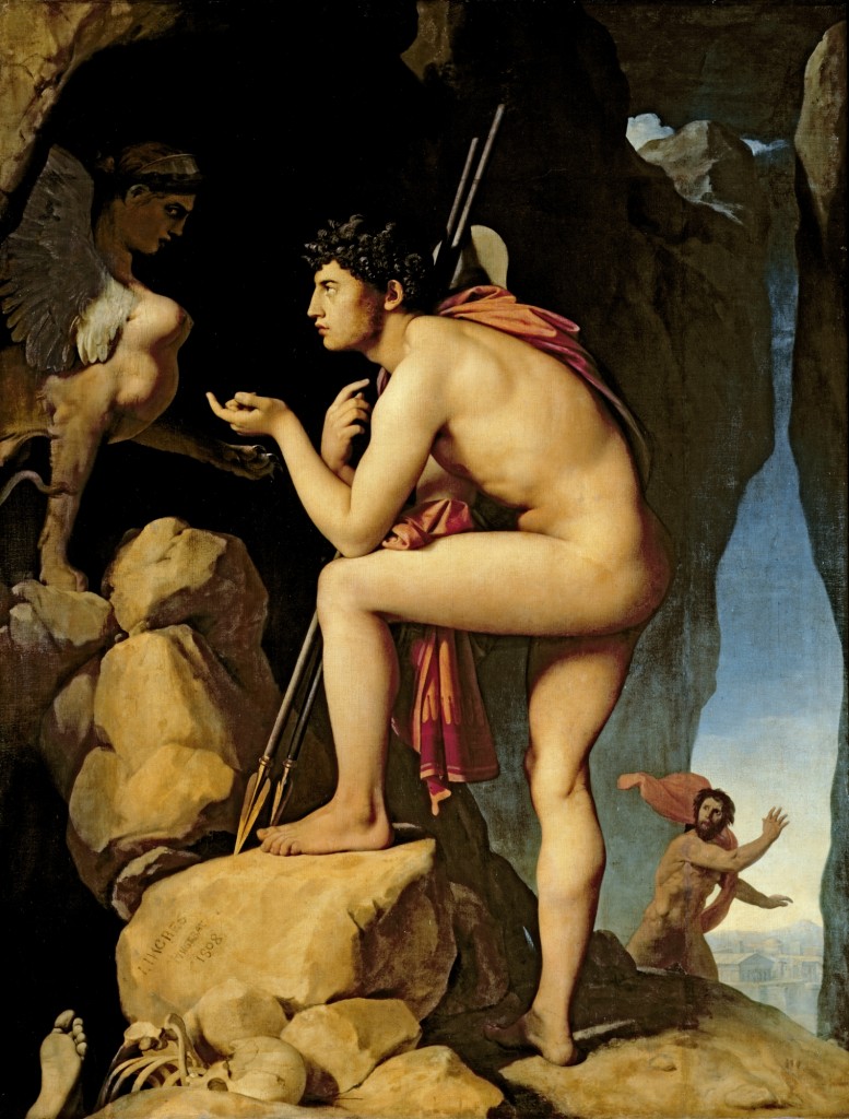 "Œdipe explique l'énigme du sphinx" par Jean-Auguste-Dominique Ingres (1808, reprise en 1827)